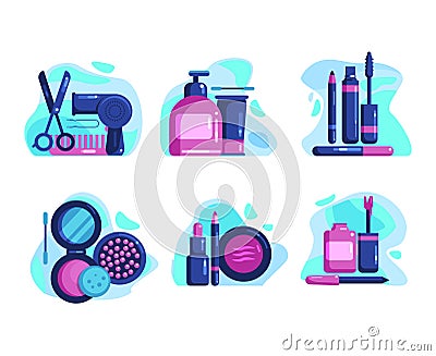 Female cosmetics for the face and hair Vector Illustration