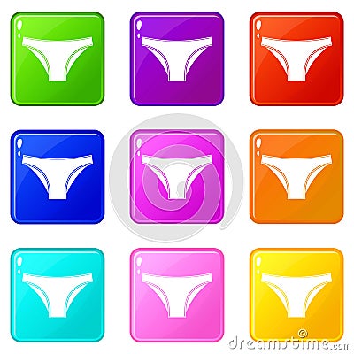 Female cotton panties icons 9 set Vector Illustration
