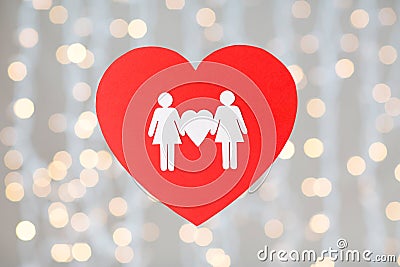 Female couple white paper pictogram on red heart Stock Photo