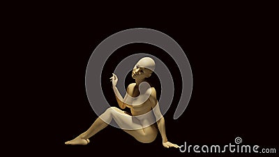 Female Crouching Pose White Cream Bone Colour with Back to the Camera Cartoon Illustration