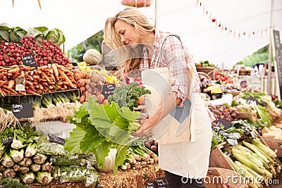 Female Customer Shopping At Farmers Market Stall Stock Photo