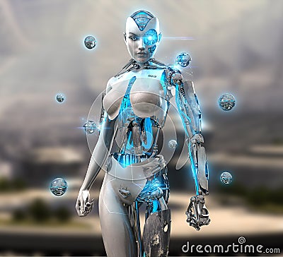 Female cyborg character Stock Photo