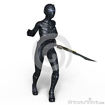 Female cyborg fencer Stock Photo