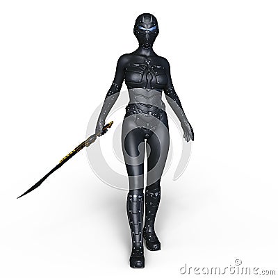 Female cyborg fencer Stock Photo