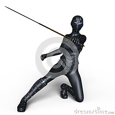 Female cyborg fencer Stock Photo