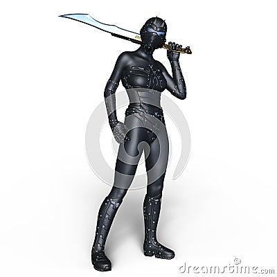 Female cyborg fencer Stock Photo