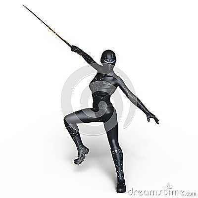 Female cyborg fencer Stock Photo