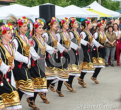 Female dance ensemble at the Nestinarski Games in Bulgaria Editorial Stock Photo