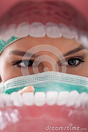 Female dentist examining teeth. Stock Photo