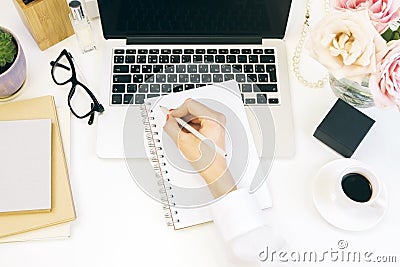 Female desktop writing Stock Photo