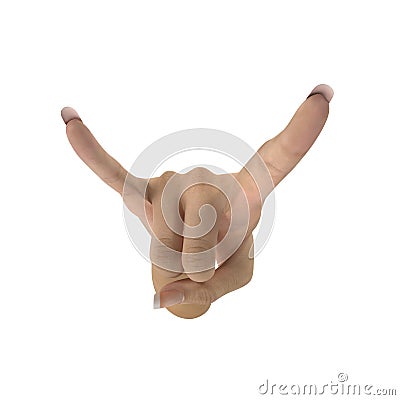 Female Devil hand sign on white. 3D illustration Cartoon Illustration