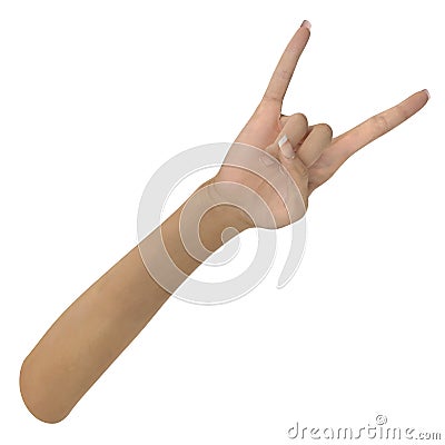 Female Devil hand sign on white. 3D illustration Cartoon Illustration