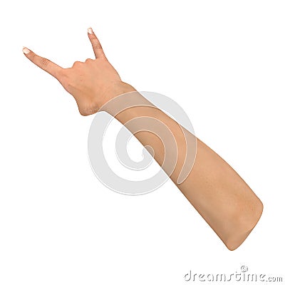 Female Devil hand sign on white. 3D illustration Cartoon Illustration