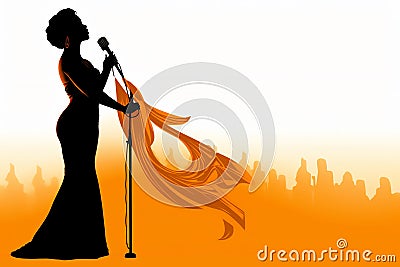 Female diva vocalist singing with a microphone Cartoon Illustration