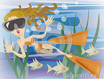 Female Diver Cartoon Illustration