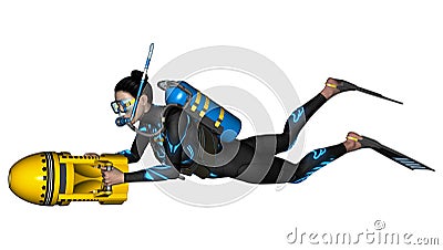 Female Diver with Scooter Stock Photo