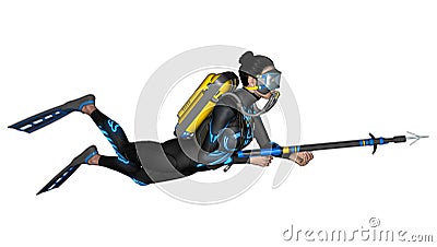 Female Diver with Spear Gun Stock Photo