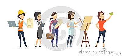 Female diverse professions. Young women workers, isolated different occupation girls vector characters Vector Illustration