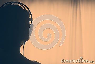 Female DJ deejay woman headphones Stock Photo