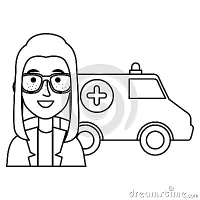 Female doctor with ambulance avatar character Vector Illustration