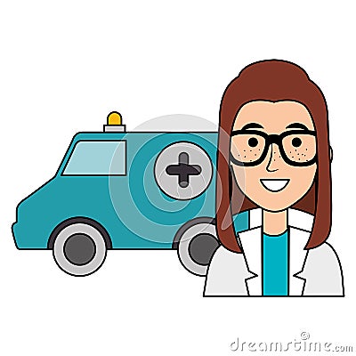 female doctor with ambulance avatar character Cartoon Illustration