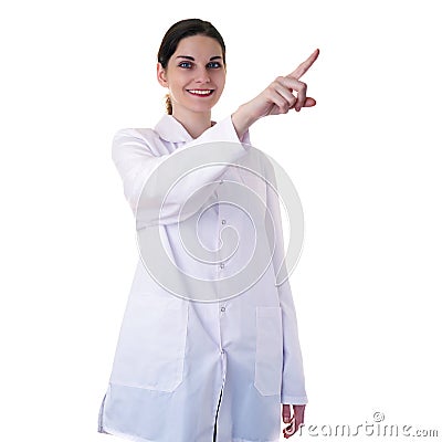 Female doctor assistant scientist in white coat over isolated background Stock Photo