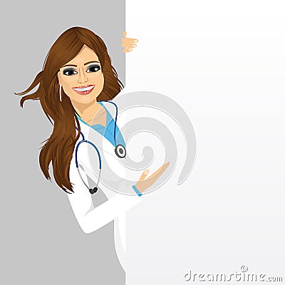 Female doctor with a blank presentation board Vector Illustration