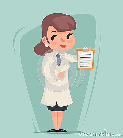 Female Doctor Character Hold Clipboard Icon Medic Advice Retro Cartoon Design Vector Illustration Vector Illustration