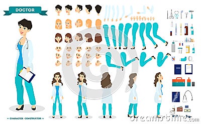 Female doctor character set for the animation Vector Illustration