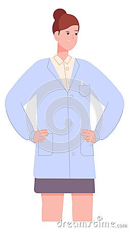 Female doctor character. Smiling confident woman in lab coat Vector Illustration