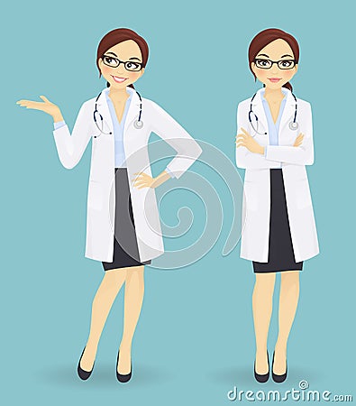 Female doctor in different poses Vector Illustration