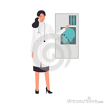 Female doctor examining xray scan Vector Illustration