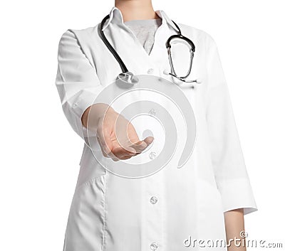 Female doctor giving helping hand Stock Photo