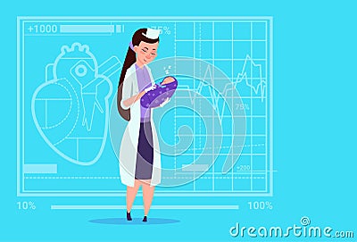 Female Doctor Hold Newborn Baby Boy Medical Maternity Clinics Worker Hospital Vector Illustration