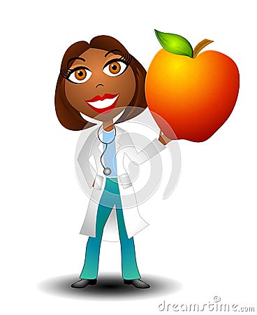 Female Doctor Holding Apple 2 Cartoon Illustration