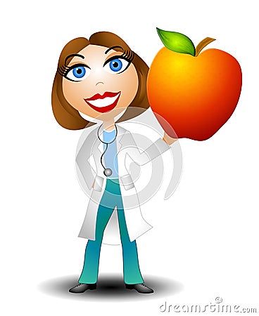 Female Doctor Holding Apple Cartoon Illustration