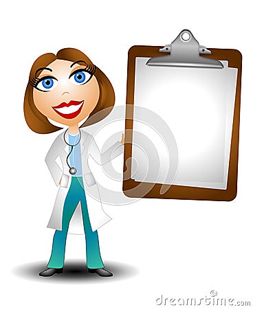 Female Doctor Holding Blank Chart Cartoon Illustration