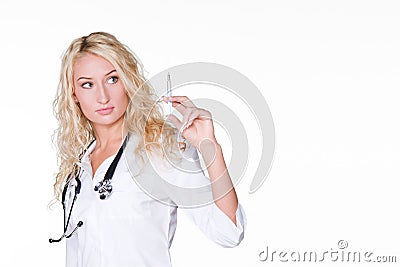 Female doctor holding an injector Stock Photo