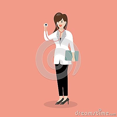 Female doctor holding stethoscope Vector Illustration