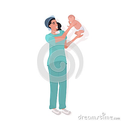 female doctor midwife in uniform holding newborn baby medical maternity hospital clinic worker with little child Vector Illustration