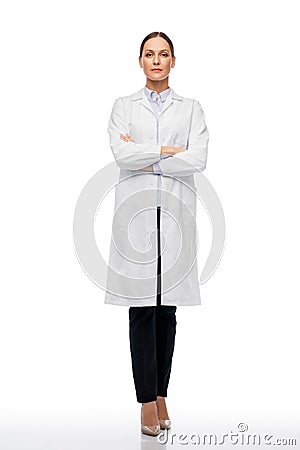 Female doctor or scientist in white coat Stock Photo