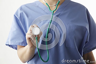 Female doctor with stethoscope cropped studio shot Stock Photo