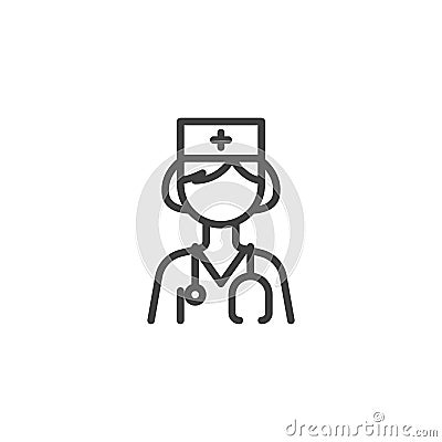 Female doctor with stethoscope line icon Vector Illustration