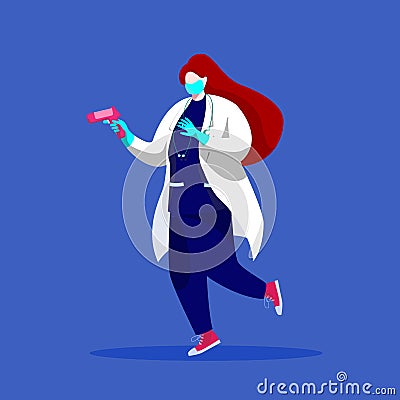 Female doctor with temperature testing kits illustration concept, Medical doctor with thermometers to measure body temperature fro Cartoon Illustration