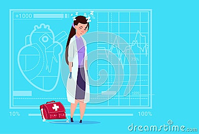 Female Doctor Tired Napping Medical Clinics Worker Hospital Vector Illustration