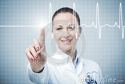 Female doctor using a touch screen interface Stock Photo