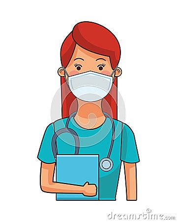 Female doctor worker profession using face mask Vector Illustration