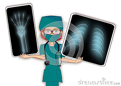 Female doctor x ray Cartoon Illustration