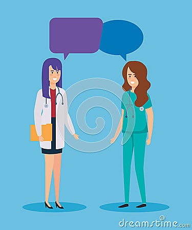 Female doctors talking characters Vector Illustration