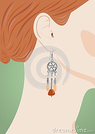 Female ear with jeweller Vector Illustration